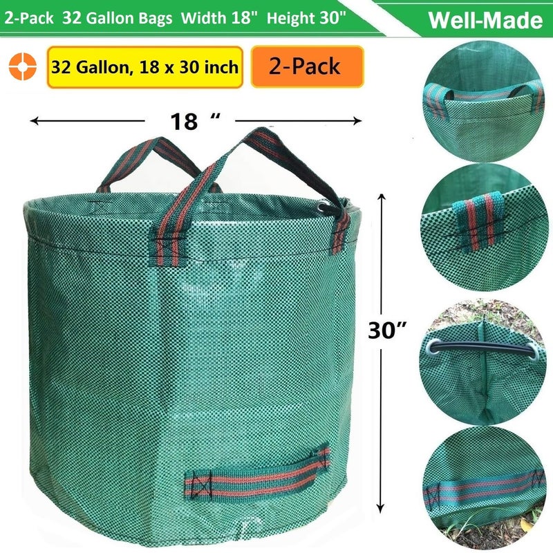 Tespher Standard 2-Pack 32 Gallon Lawn Garden Bags Big (D18,H30 in) Yard Waste Bags W/Gardening Gloves for Leaf Bag,Grass Clippings,Yard Debris Bin,Camping Trash Container,Recycling Bin,Laundry Bag 4 Handles - Image 4